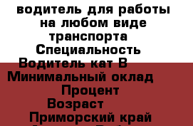 водитель для работы на любом виде транспорта › Специальность ­ Водитель кат.В C D E › Минимальный оклад ­ 35 000 › Процент ­ 15 › Возраст ­ 22 - Приморский край, Артем г. Работа » Резюме   